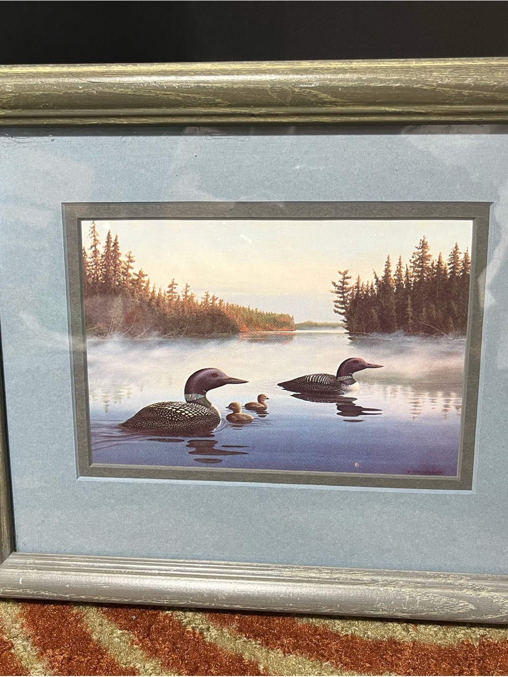 Loon /Duck Family Lake Art Print — Blue Toned Nature Wall Art